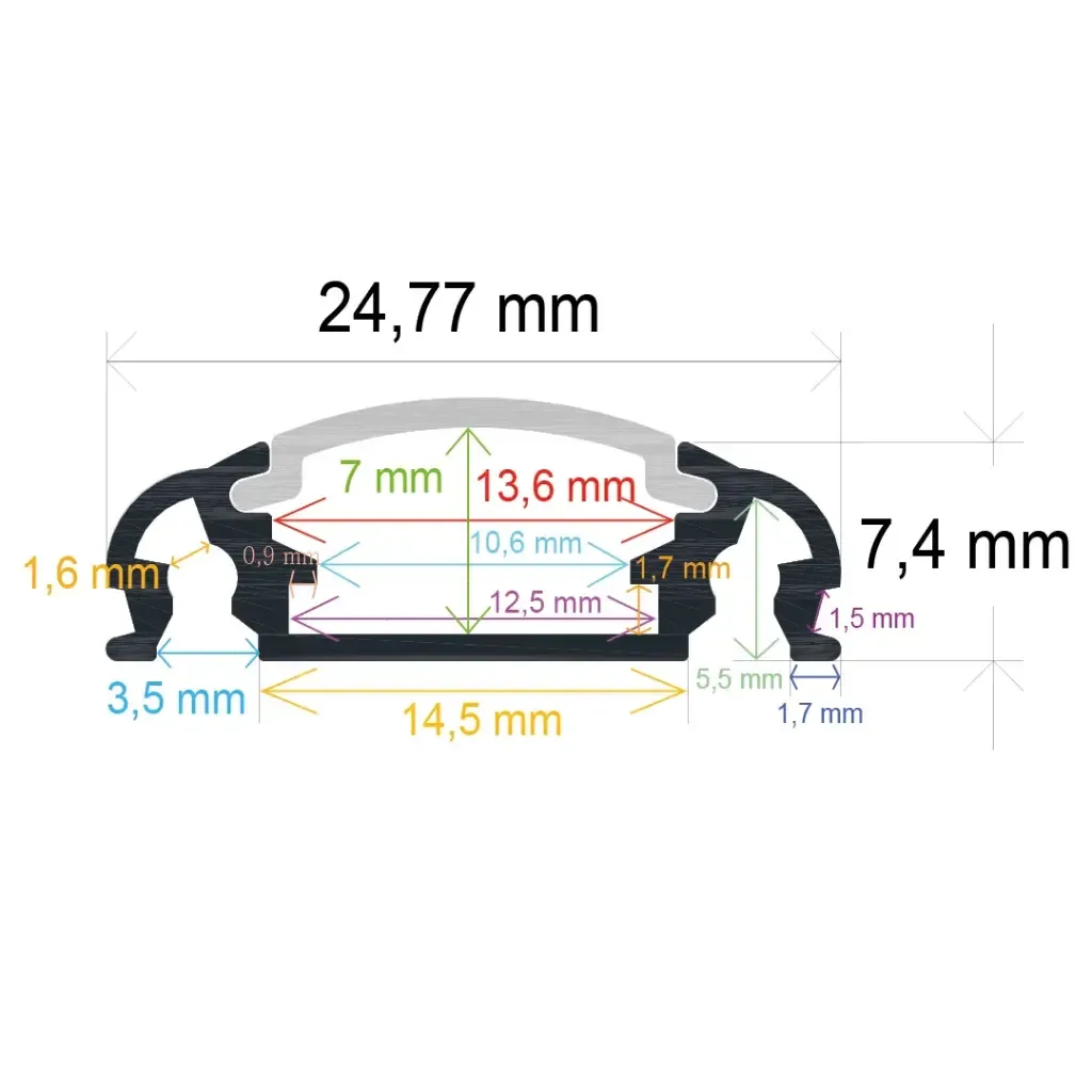 [44852507] Perfil Superficie Perfil LED superficie de 24,70 x 7,4 mm 2m Anodizado